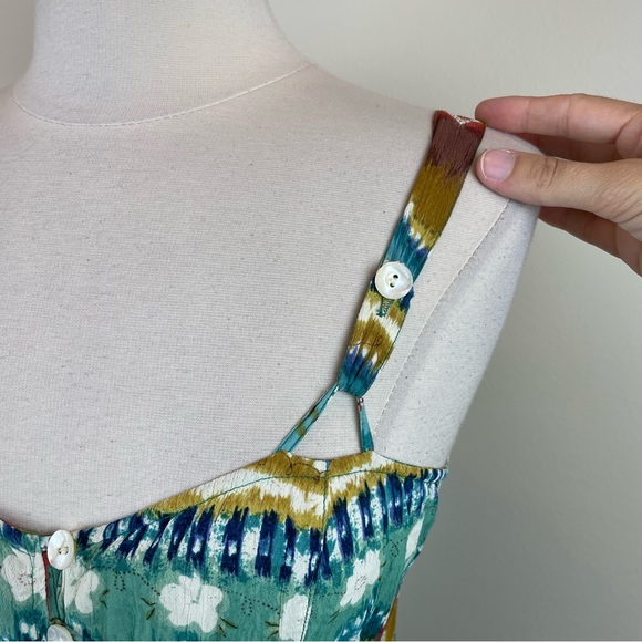 Phool Green Blue Brown Geometric Bohemian Button Front Boho Dress Women Medium - Picture 4 of 9